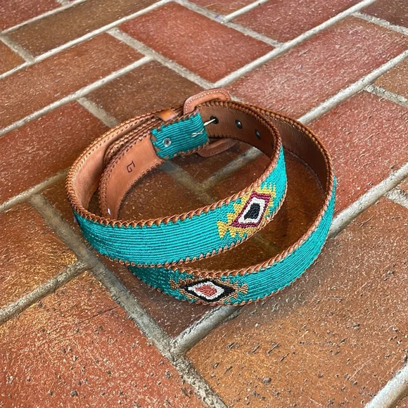 Teal Western Leather Belt - Picture 2 of 5